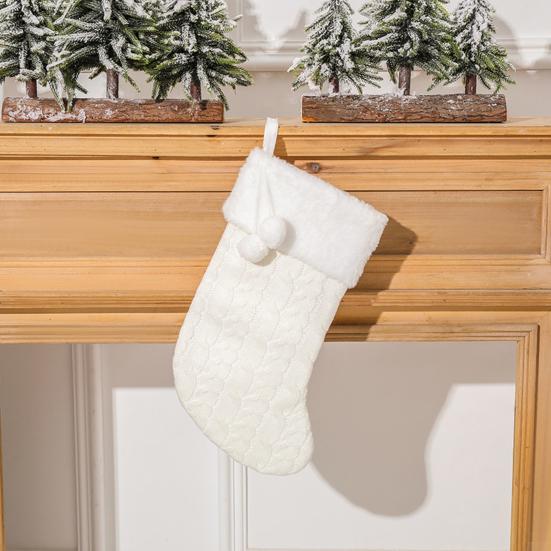 Weihnachtsstrümpfe 17 Zoll Groß Gestrickt Kamin Hängender Strumpf mit Kunstfell Weißer Umschlag für Weihnachtsfeiertags-Partydekoration