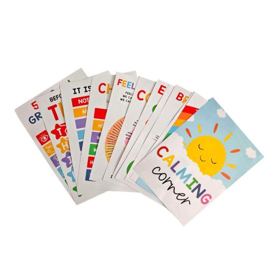 12 Pcs/Set Calming Corner Classroom Posters Feelings Wheel Chart Emotions Poster Mental Health Wall Decorations Calm Down Corner Supplies for