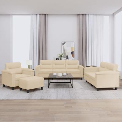 Vidaxl 4-Cz. Relaxation Set With Cushions, Cream, Microfiber