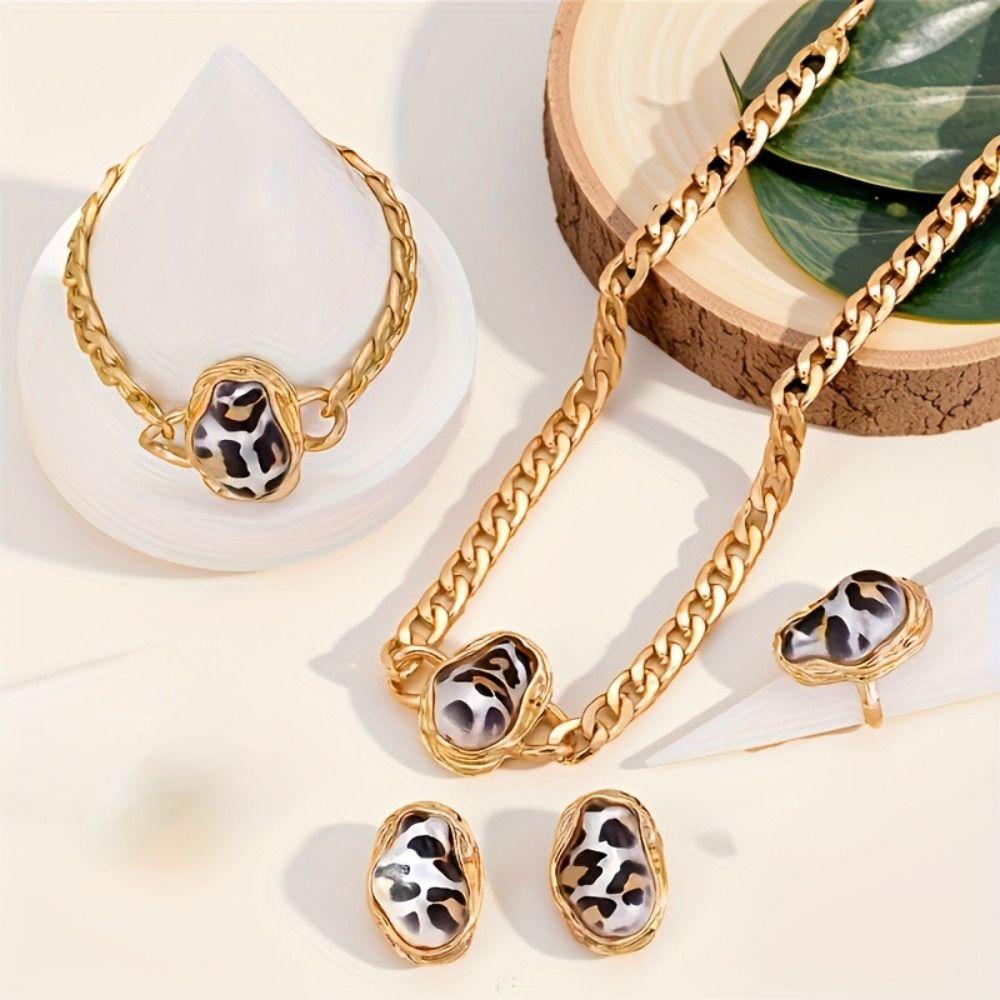 5Pcs Irregular Clavicle Chain Set Exaggerated Necklace Bracelet Ring Suit  Party