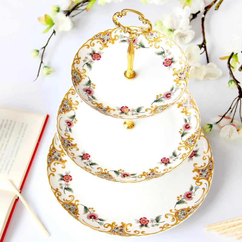 6+8+10inch, fine bone china floral cake stand,  nordic ceramic cake plate stand, gold plates, fruit plate, dish set, for buffet