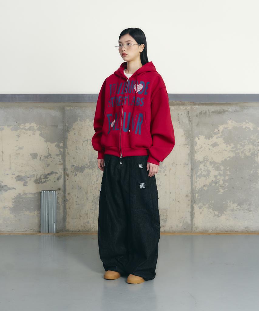 Unusedlab Heart Hotfix Zip-Up Hoodie [Red]