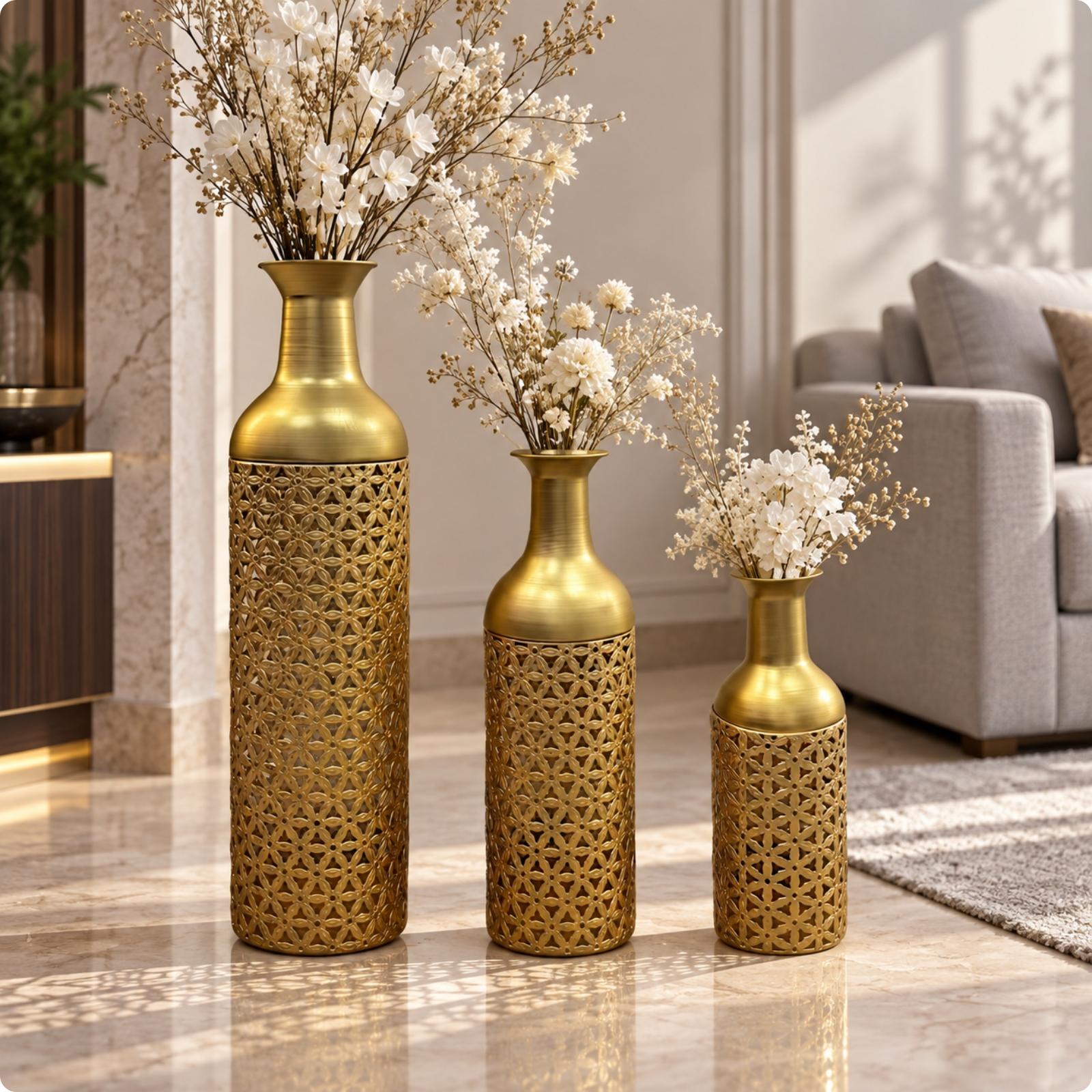 3 Pieces Gold-Toned Metal Decorative Vase