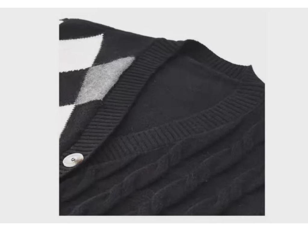 Damen Midilanger Colorblock Rautenstrick Cardigan - Lockerer, Lässiger Stil