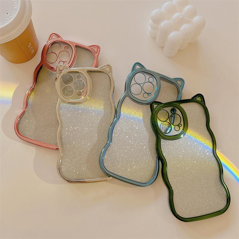 Luxurious Electroplated Glitter Cat Ear Case for iPhone 17 Pro Max, Apple 16, 15 for Women, 14 Soft Case for Men