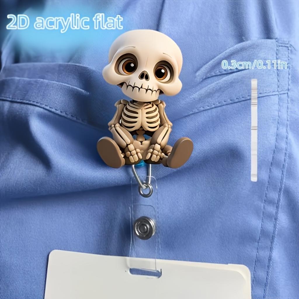 2D flacher morphing Totenkopf einziehbarer Ausweishalter, PMMA Acryl Ausweishalter für Krankenschwestern RN Pflegestudenten, Niedliches flaches Design Arbeitsausweis Lanyard