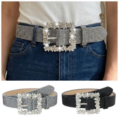 Luxury Sparkling Waistband Adjustable Women's Jeans Belt Rhinestone Waist Belt  Trendy Accessory
