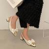 2025 Spring and Summer New with Skirt Thick Heel High Heels Temperament Square Head French Pointed Single Shoes Bow Sandals