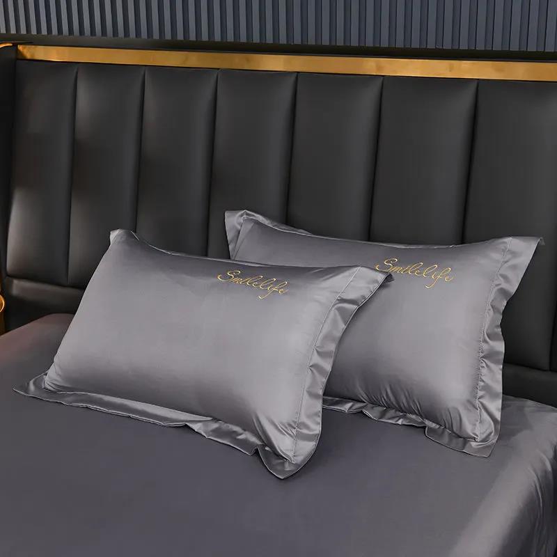 Pillowcase Summer Cool Ice Silk Pillow Cover Embroidered Solid Color Washed Ice Silk Pillow Cover Two Pack 4874cm