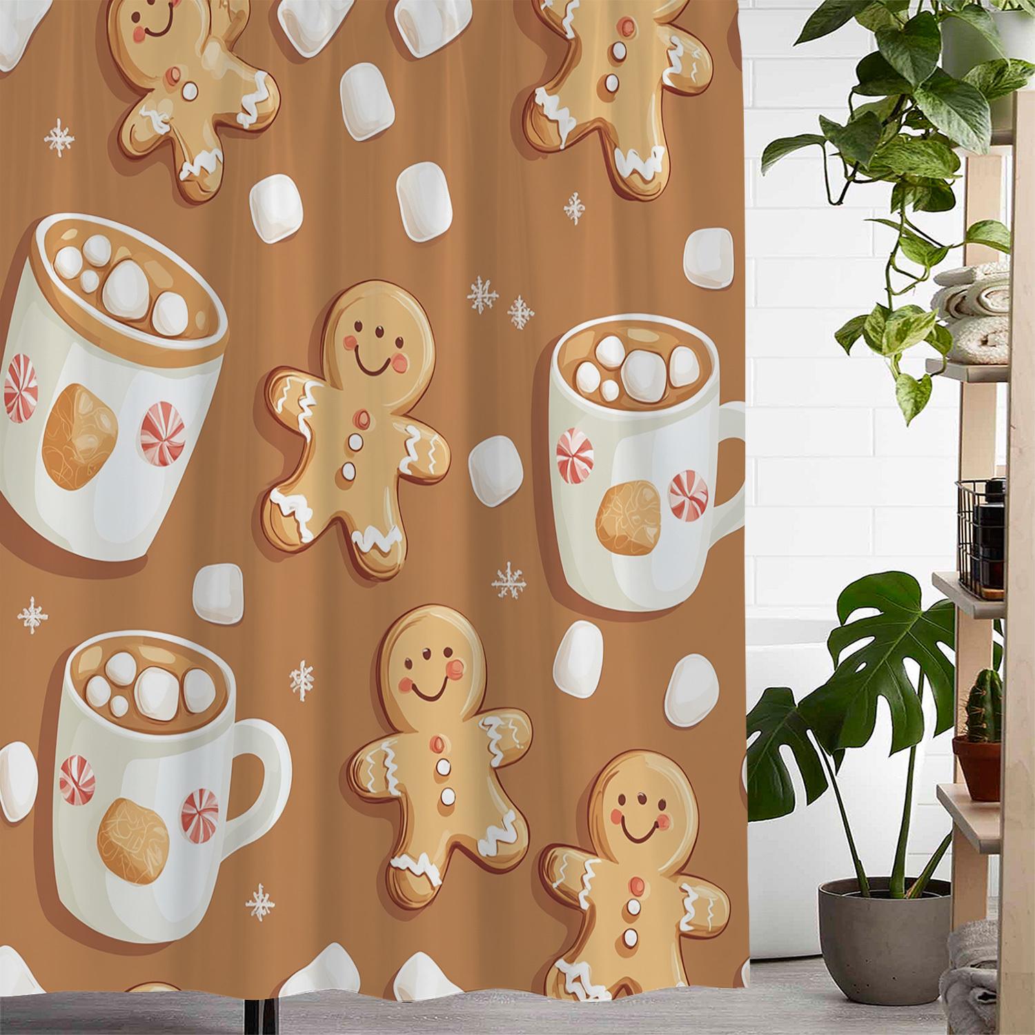 

Пряниковий чоловічок Різдвяна шторка для душу з 12 гачками, шторка для вікна, прикраса для ванної кімнати 180x180см 90x180cm