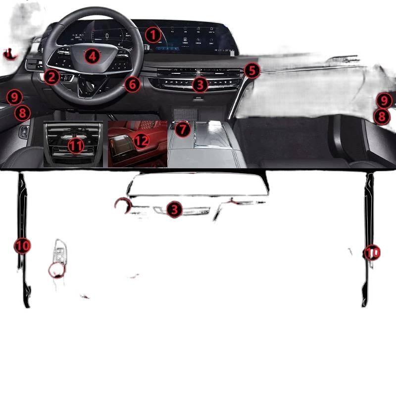 New Cadillac CT6 Interior TPU Protective Film: Center Console, Gear Shift, and Navigation.
