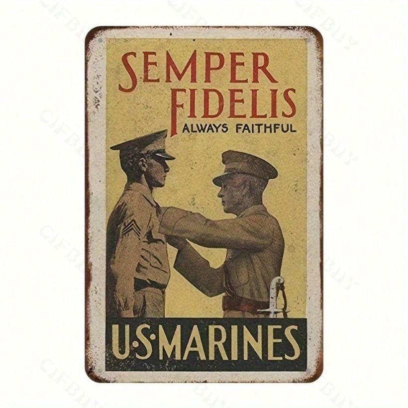 Vintage Semper Fidelis US Marine Corps Metal Wall Sign, Waterproof Tin Poster for Home Bar Garage 20x30cm
