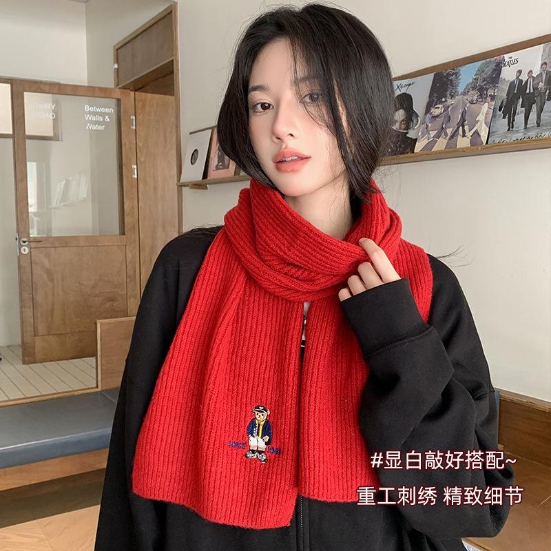 New Christmas gift cute red scarf women's winter new warm versatile knitted wool couple scarf