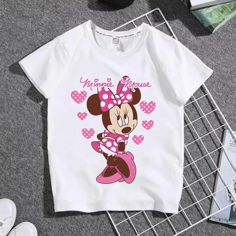 Cartoon Cute Mickey Summer Childrens Cotton Tshirt Y2K Harajuku Casual Tshirt Top Street Fashion Unisex Women Clothing