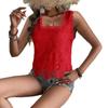 Summer New Style Sheer Backless Square-neck Sleeveless Lace T-shirt for Women