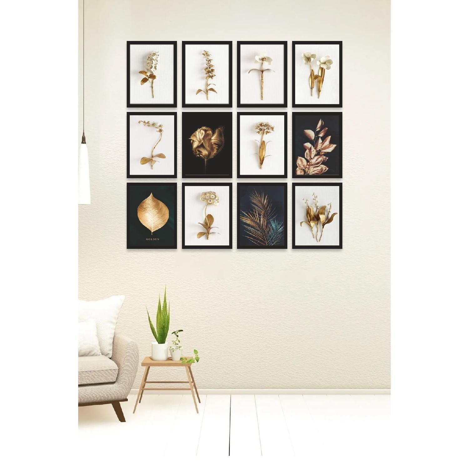 

12 Piece Wooden Table Set - Gold Leaves Mdf Wall Decor For Living Room Living Bedroom