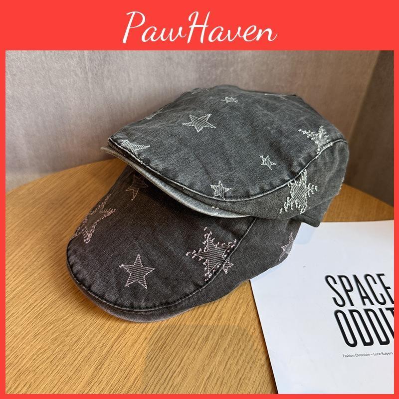 Pattern Vintage Star Wash Denim Cap With Sun Protection For Spring Summer Gift