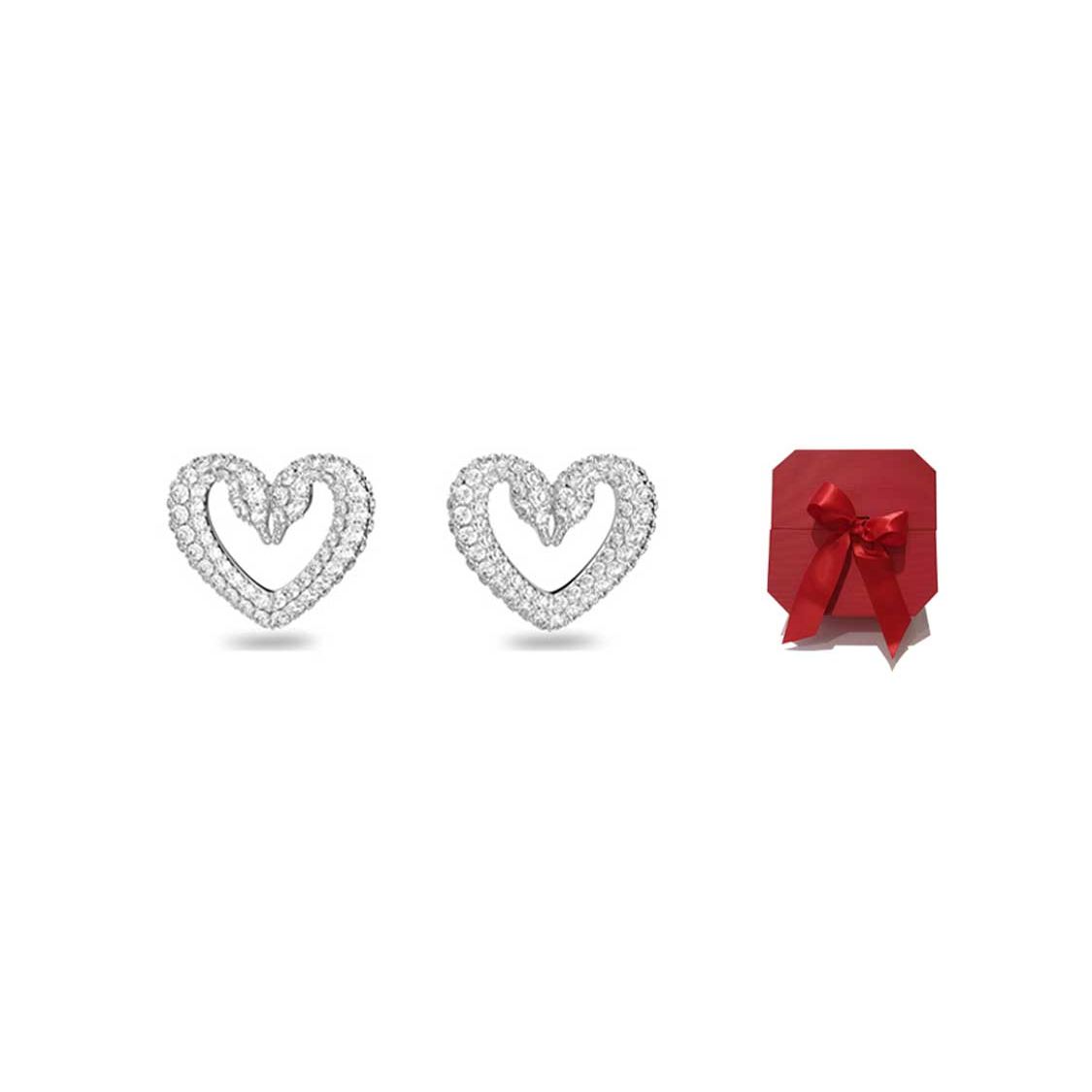 Swarovski Una Heart Shaped Exquisite Rhodium Plated Earrings Women earrings 5625535 Box (Random Color)