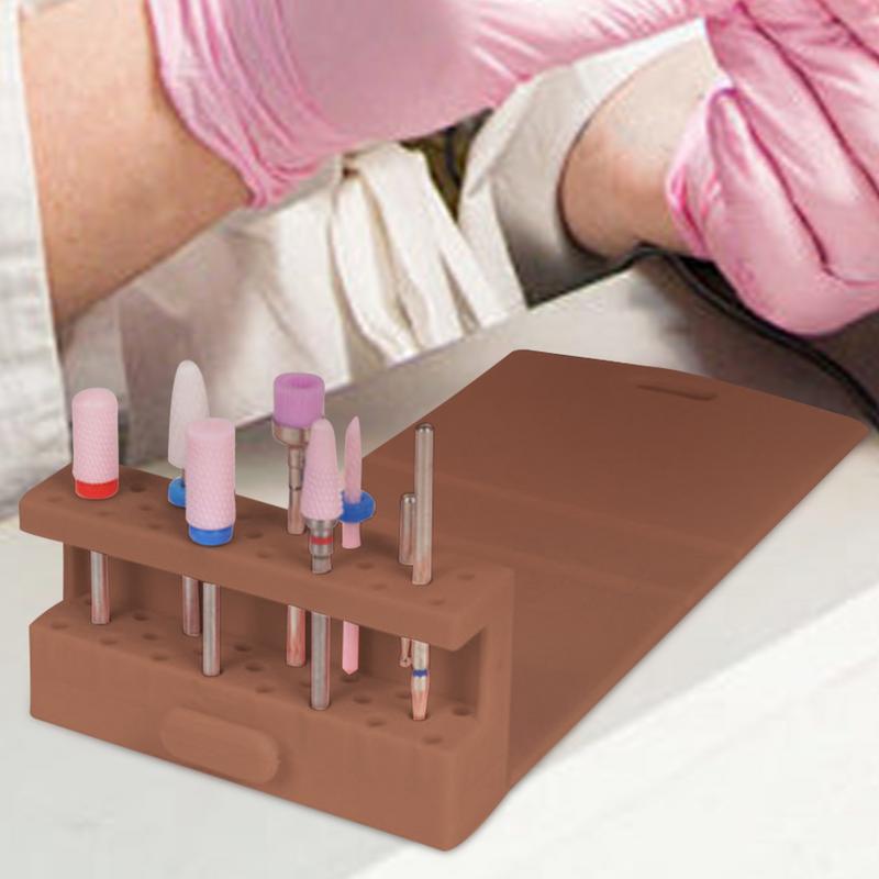Nail Drill Bits Holder 23 Holes Silicone Nail Polishing Head Rack Foldable Nail Bits Container Display For Manicurist
