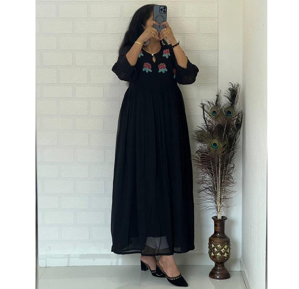 

Жіноча дизайнерська сукня-курта з жоржету з лисицею Індійська Боллівудська Топ Туніка Довга Курта Сукня 2XL чорний