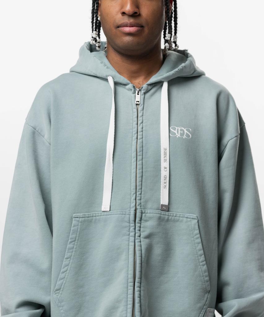 Sound Of Sunrise Sun Faded Like Zip-Up Hoodie Light Green