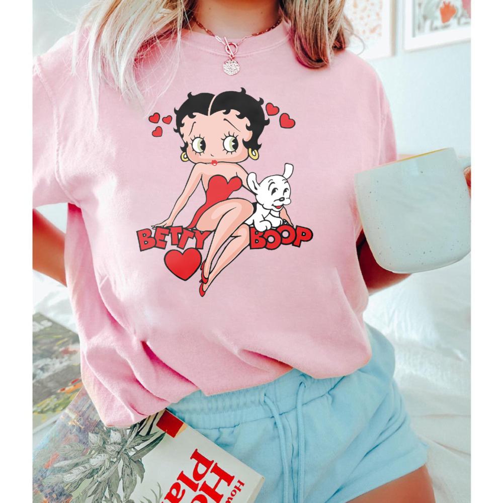 Classic Red Dress Betty Boop Theme Series Printed TShirt Betty Boop Collector Casual Daily Outfit Retro Style Women Cotton Tops