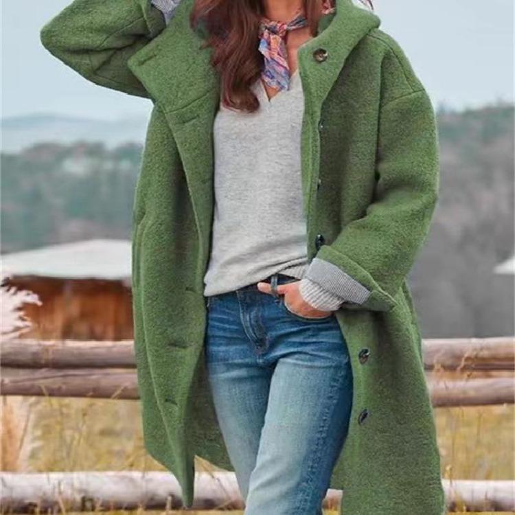 Giacca da Donna Autunno Inverno Taglia Larga con Cappuccio Casual da Esterno Larga Monocolore Nuova Giacca Trendy