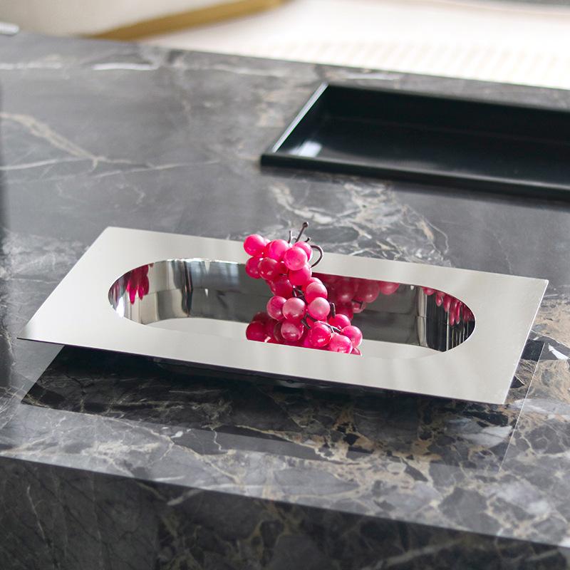 Light Luxury Stainless Steel Rectangular Fruit Plate Light Luxury High-end Home Living Room Model Room Storage Tray Decorative Ornaments