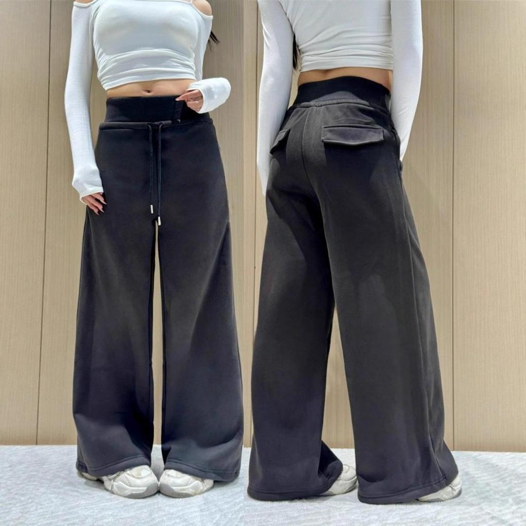 Women's Black High-Waisted Wide-Leg Sweatpants - 2025 Autumn/Winter Casual Slimming Loose Fit