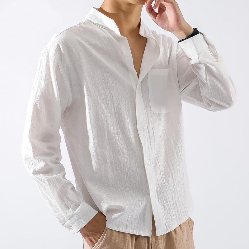 Men's Long Sleeve Linen Shirt - Autumn Chinese Style, Loose Fit, Cotton and Linen Casual Jacket