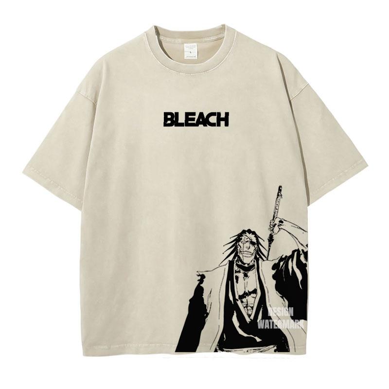 Anime Zaraki Kenpachi T Shirts Oversized Vintage Washed BBleach Tshirt Manga Kurosaki Ichigo T Shirt Renji Uryuu Tops Tees Man S