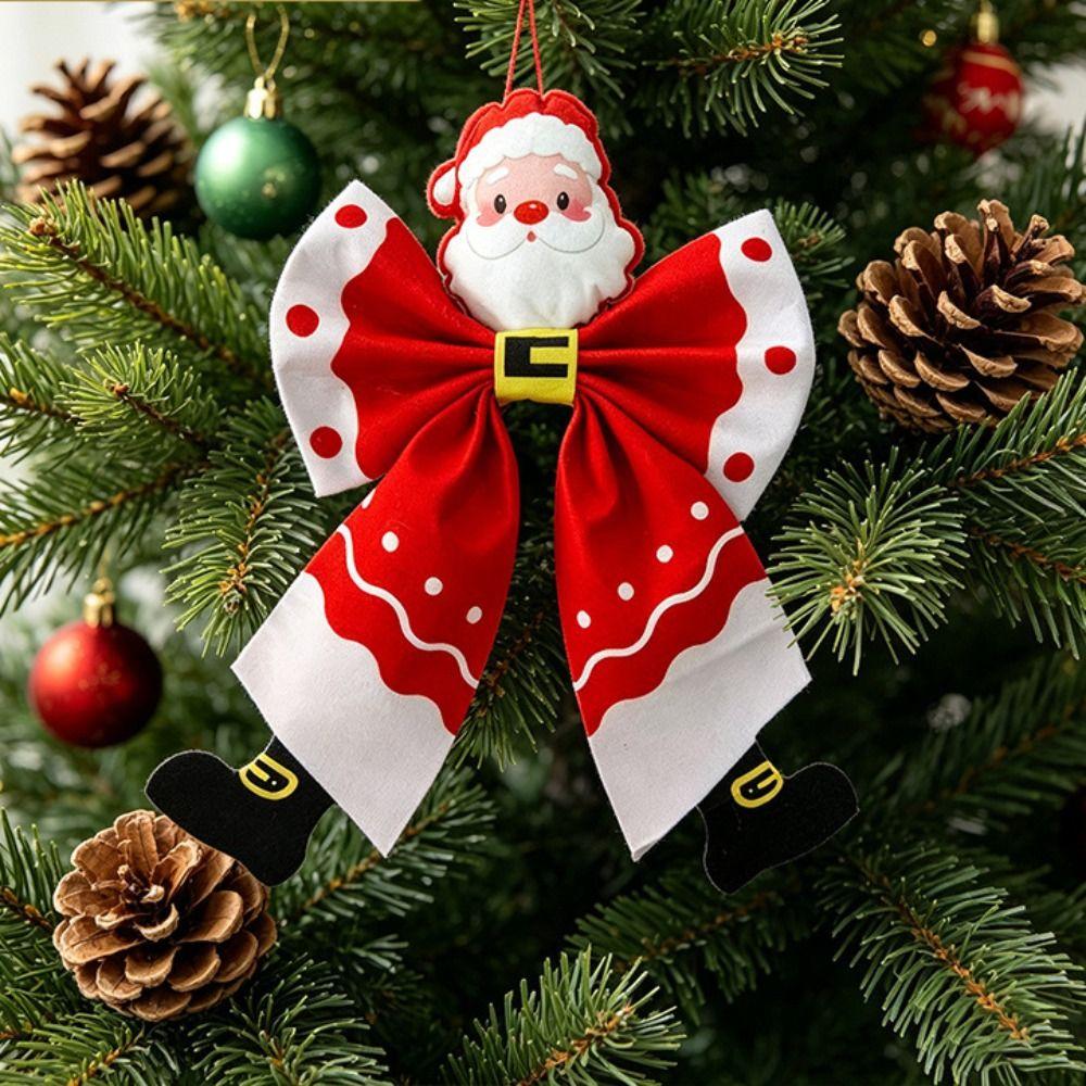 Santa Claus Butterfly Knot Pendant Vintage Holiday Hanging Decor Christmas Fabric Ornaments  Party