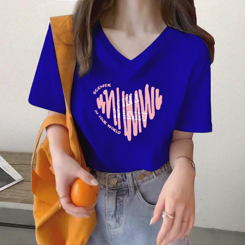 Heavy shoulder cotton white short-sleeved t-shirt women's summer new loose solid color bottoming shirt t-shirt top