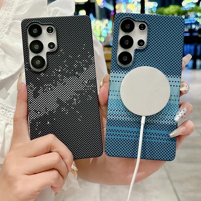 Kevlar Pattern Built-in Wireless Charging Magnetic Case For Samsung S25 Ultra S25 + Galaxy S24 FE S23 + S22 Ultra Protect Cover