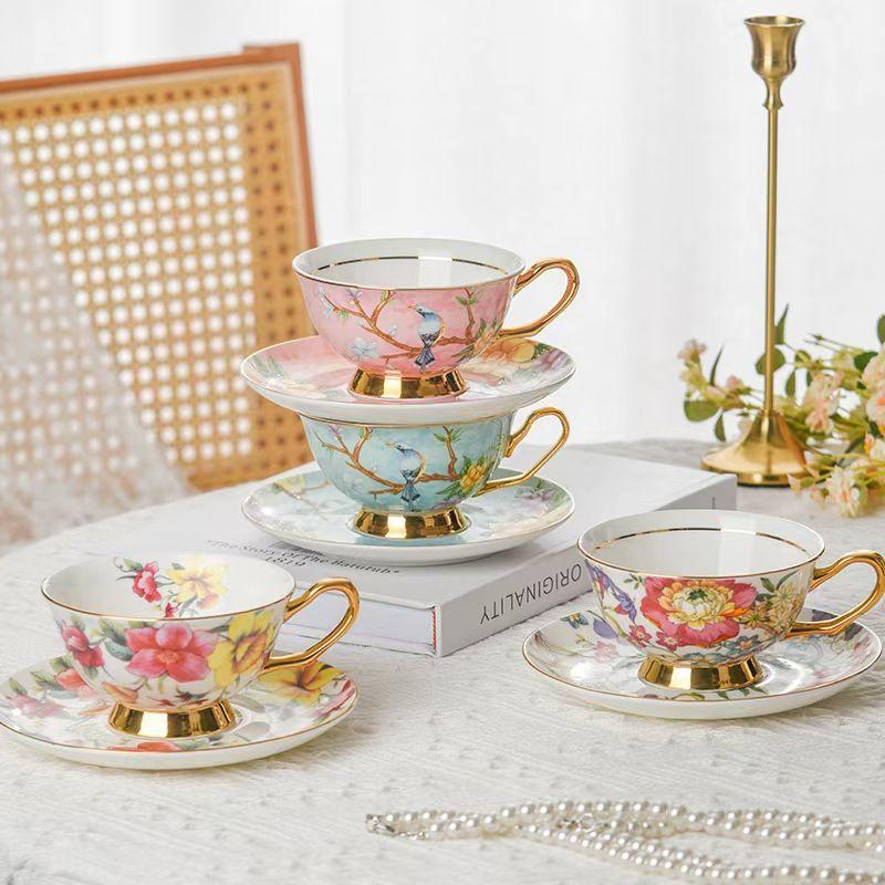 English Porcelain Coffee Mug and Saucer Floral Water Cup Creative Afternoon Tea Flower Tea Cup Home Breakfast Mug Birthday Gift