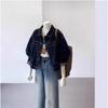 Women's Dark Blue Denim Jacket with Lapel Collar and Button Front