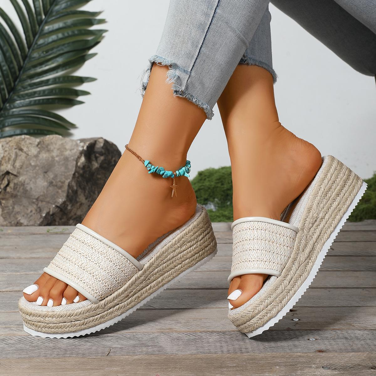 

Модная новая летняя обувь женская уличная платформа повседневные сандалии с круглым носком большого размера простой дизайн женские тапочки для ежедневной носки горячая распродажа 35 белый