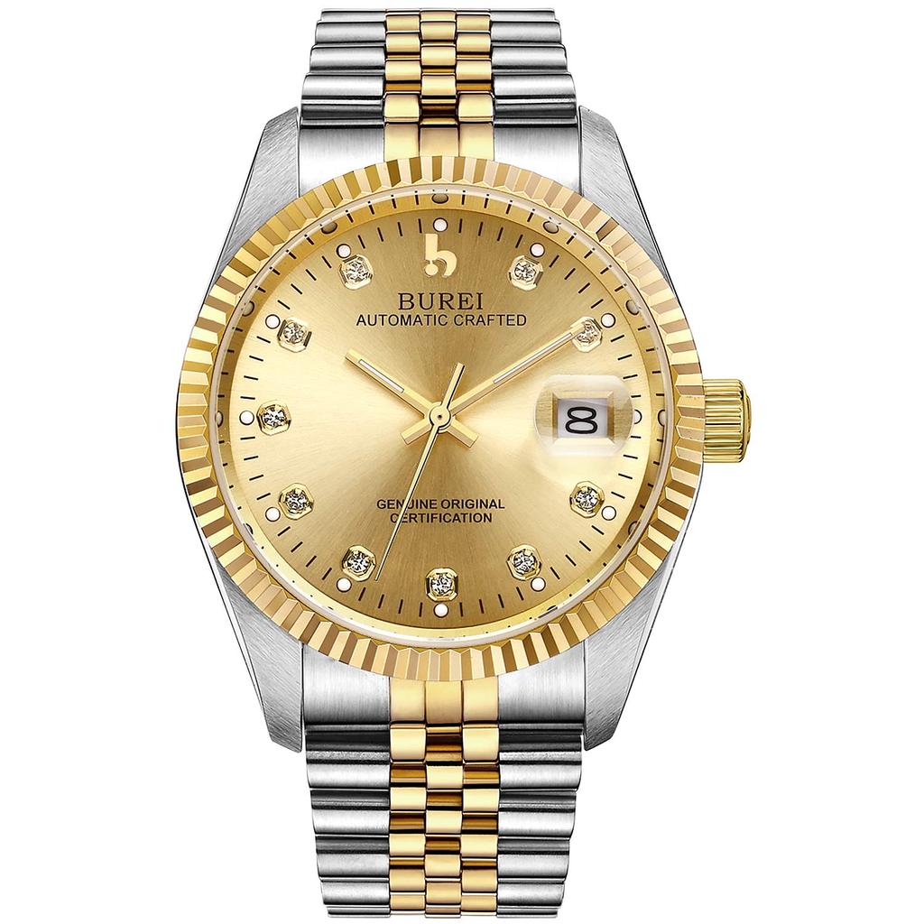 BUREI Men's Automatic Watch - Gold Business Style, Mechanical Movement, AAA Zircon, Sapphire Crystal, Waterproof