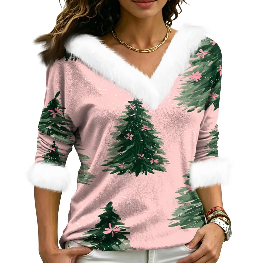 Women's Christmas V-Neck Top Elegant Cut for Party Date and Casual Wear