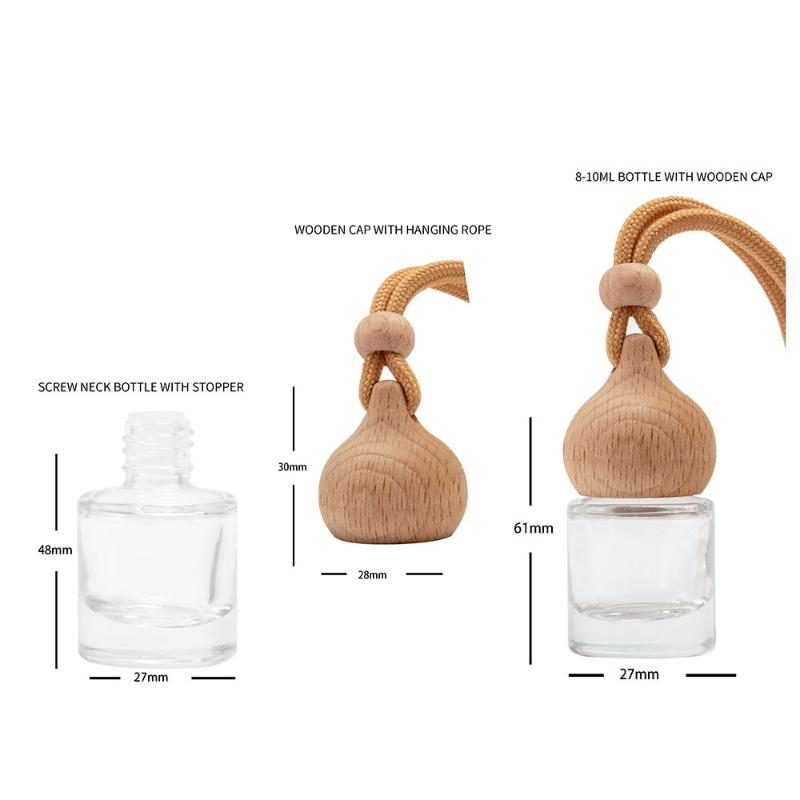 1Pcs Refillable Car Essential Oil Diffuser Bottle Empty Car Air Freshener Pendant Perfume Glass Bottle With Wooden Caps