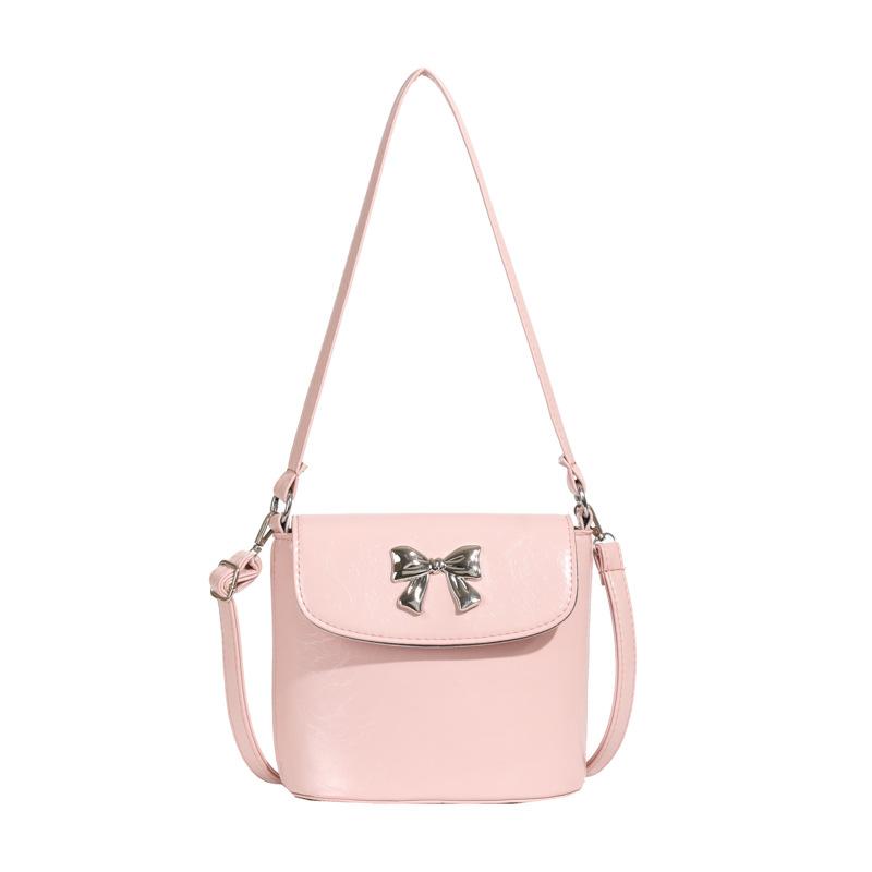 2025 new summer small fresh bucket bag Mori girl shoulder messenger bag solid color bow armpit bag