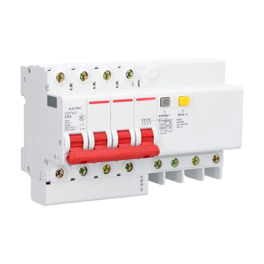 Miniature Circuit Breaker 4P+N Low Voltage Leakage Protection Switch AC 400V 63A DZ47sLE C63