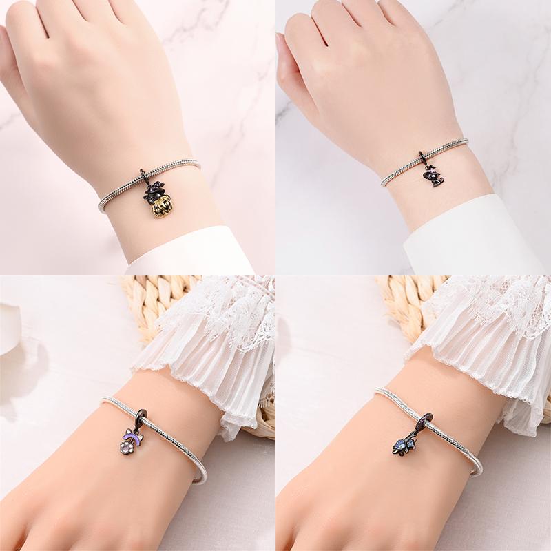 Black Cat Beads Pendant Fit Bracelet Necklace Accessories Bead Charms Copper Jewelry Making Fine Jewelry Gift