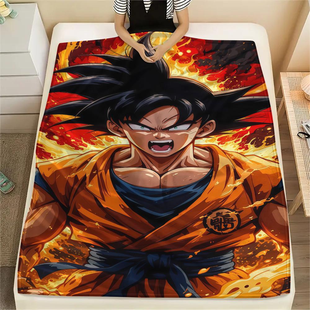 Son Goku Anime Print Flannel Blanket, Soft Warm for Bedrooms Sofas Beds, Perfect for Travel Picnic Chair -HE24