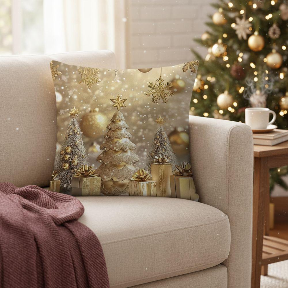1PC Santa Claus Elk Christmas Pillow Cover Flax Xmas Tree Pillowcase Cushion Slipcover  Sofa Decor