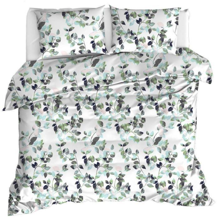 Parure de lit - 1 housse de couette 220 x 240 cm + 2 taies d'oreiller 60 x 60 cm - 65% coton, 35% polyester - Vert