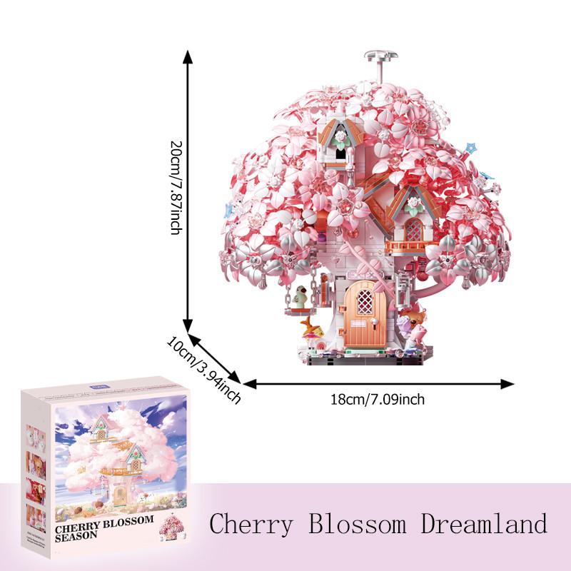 Fantasy Cherry Blossom Season Assemblage Constructing Modules Kits Flower Castle Models Home Deco Kids Play kits for Girls Birthday Celebration Gifts