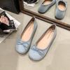 Spring and summer 2025 new bow suede shallow mouth single shoes round head comfortable soft sole not tired feet Doudou women's shoes