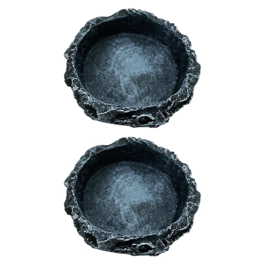 2Pcs Reptile Water Dishes Food Bowls Resin Terrarium Decor Worm Feeder for Frog Bearded Dragon Amphibian Hermit Crab Chameleon