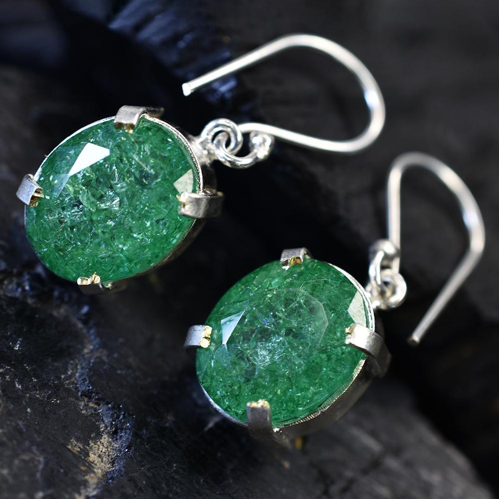 Colombian Natural Green Emerald 51 Ct Oval CERTIFIED 925 Sterling Silver Earring MY.ER-38-NS